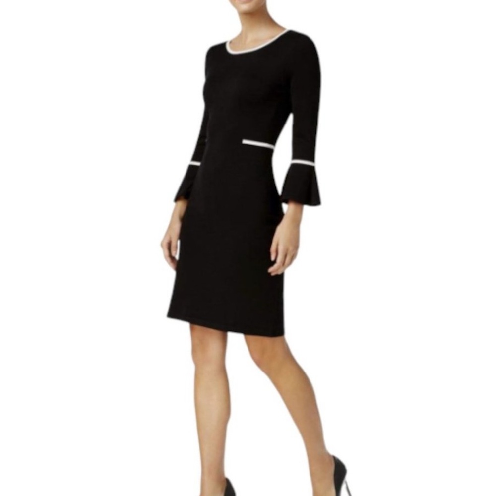 Calvin Klein Women's Black 3/4" Bell Sleeve Stretch Sheath Dress